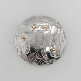 Silver and Gold Wolf and Moon Pendant