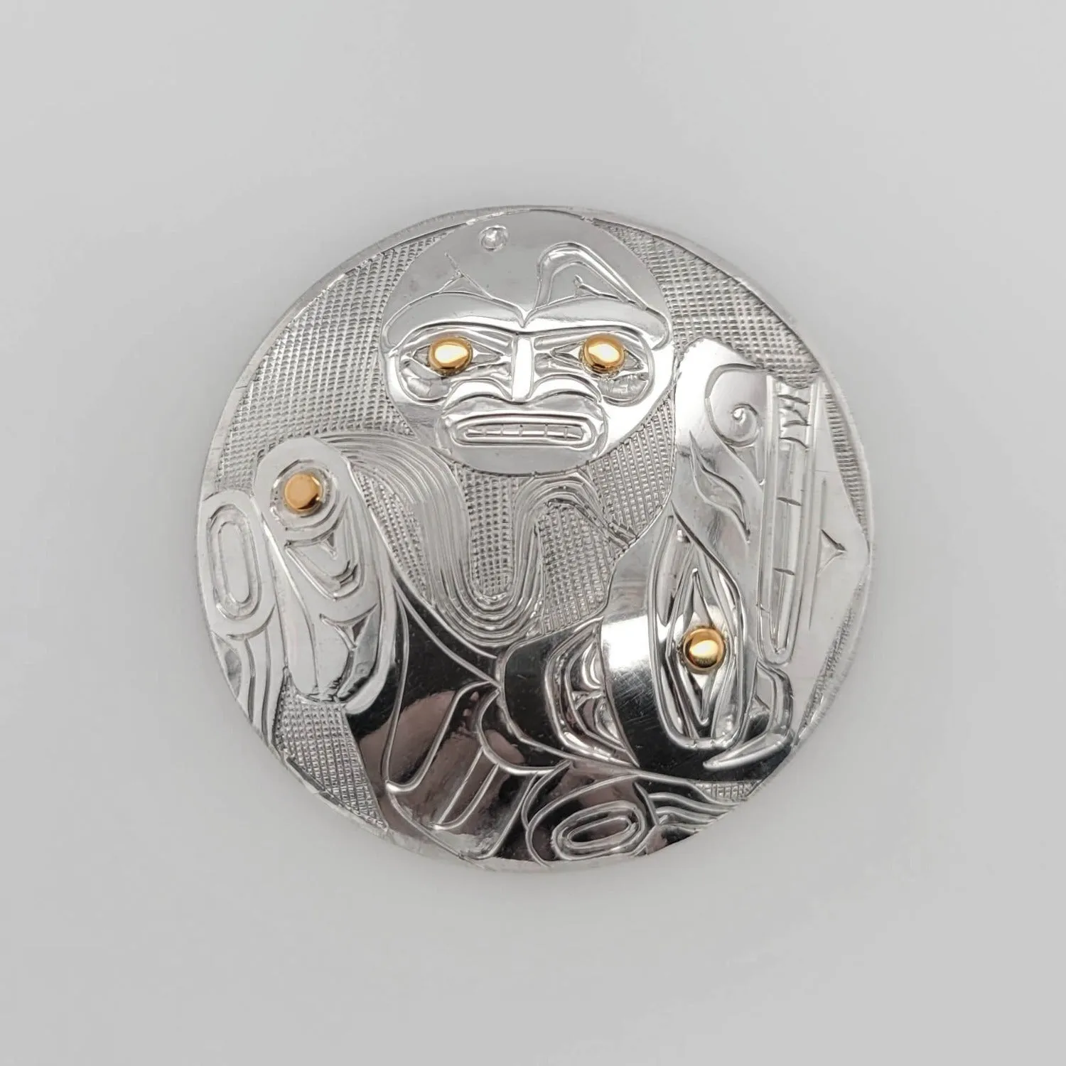 Silver and Gold Wolf and Moon Pendant