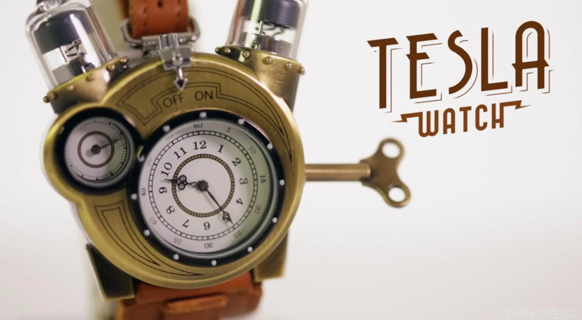Steampunk Tesla Analog Watch With Metal Findings And Leather Strap
