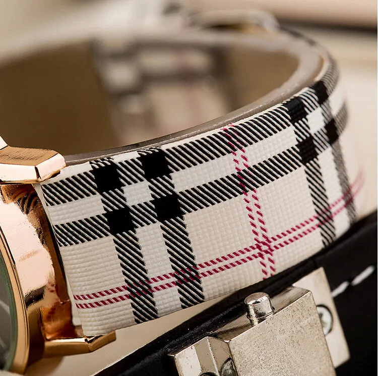 Summer new breathe sweet Plaid Ribbon minimalist chassis ladies wristwatch women watch quartz Dress Watch Leather Strap