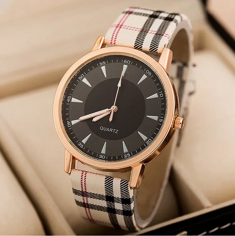 Summer new breathe sweet Plaid Ribbon minimalist chassis ladies wristwatch women watch quartz Dress Watch Leather Strap