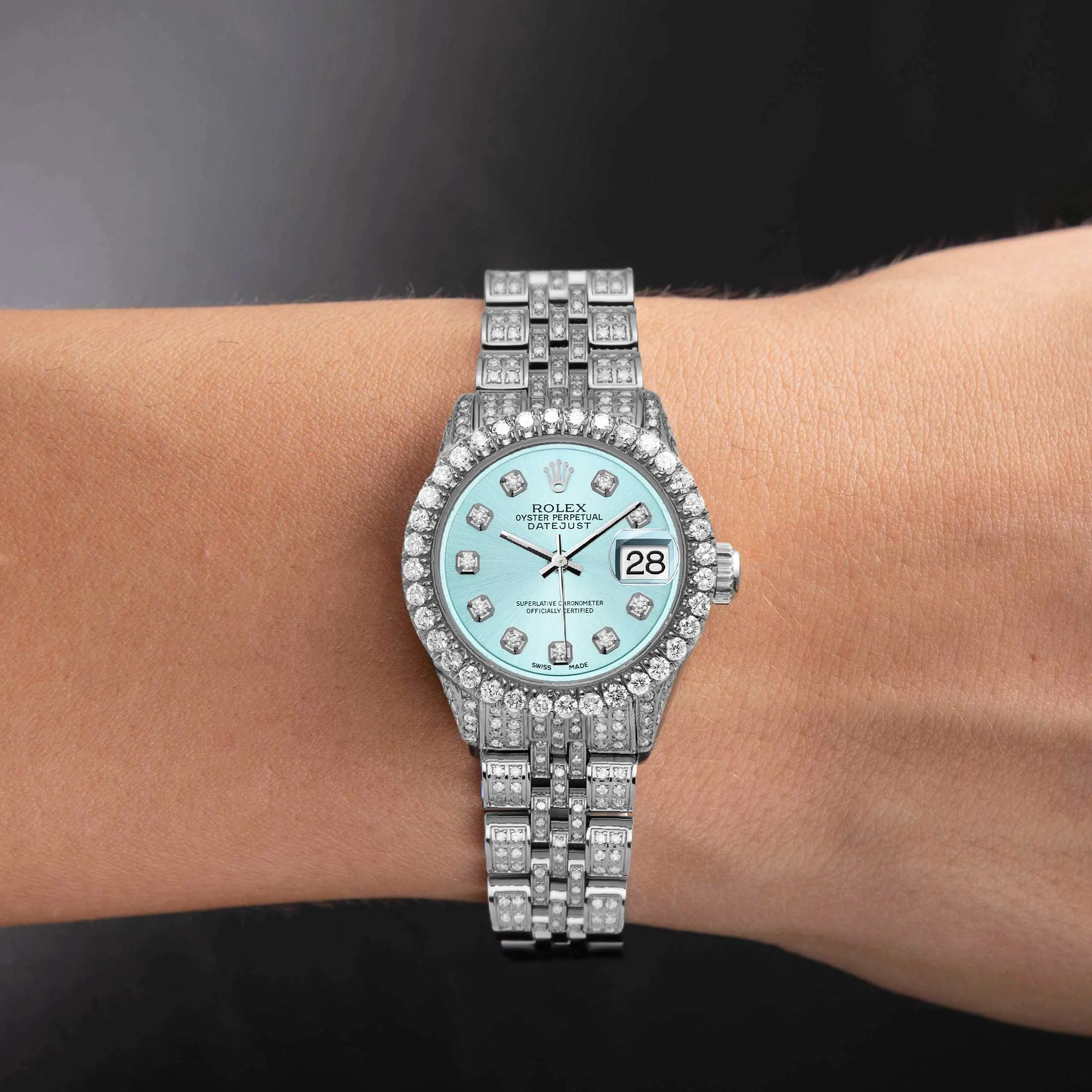Women's Rolex Datejust Diamond Bezel Watch 26mm Ice Blue Dial | 6.20ct