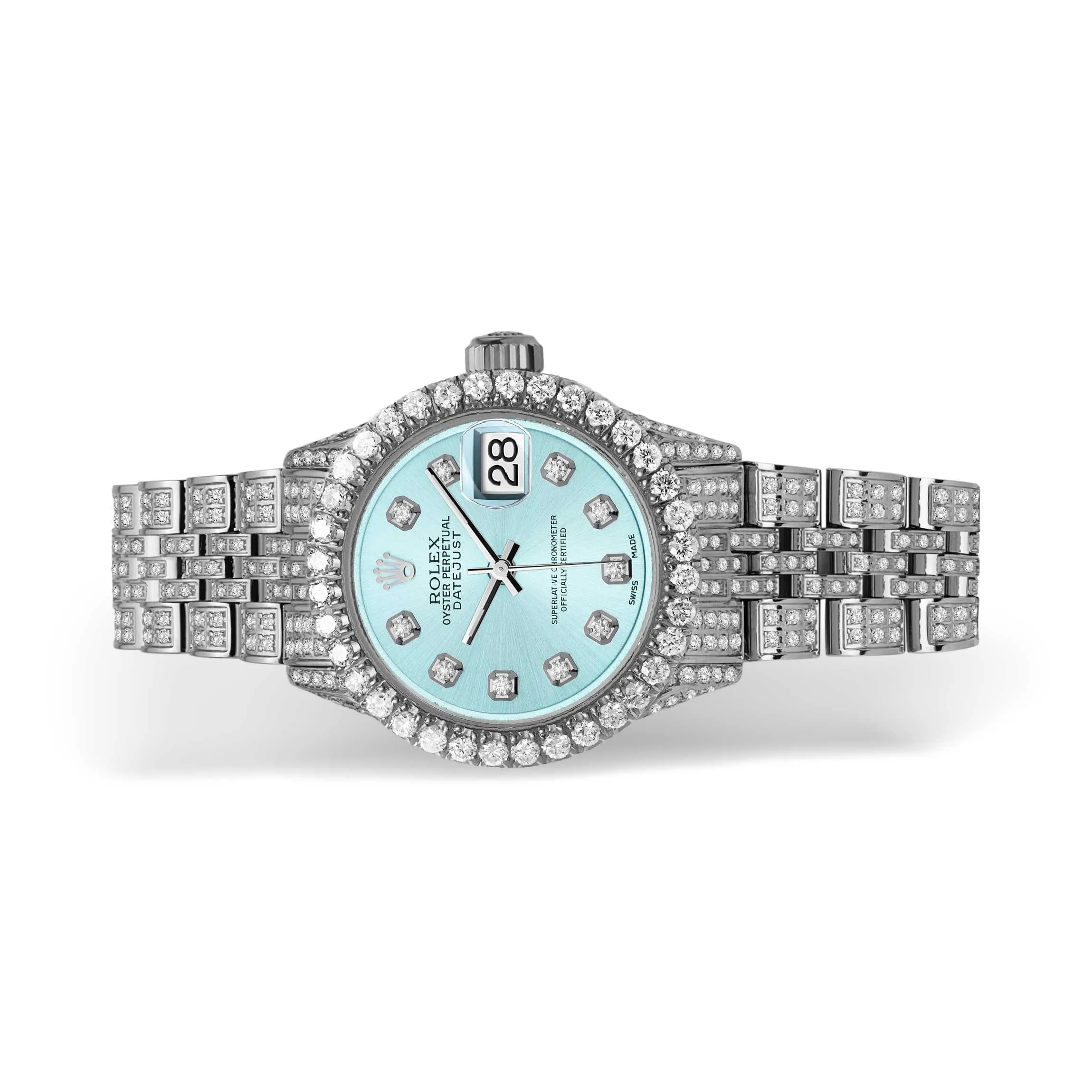 Women's Rolex Datejust Diamond Bezel Watch 26mm Ice Blue Dial | 6.20ct